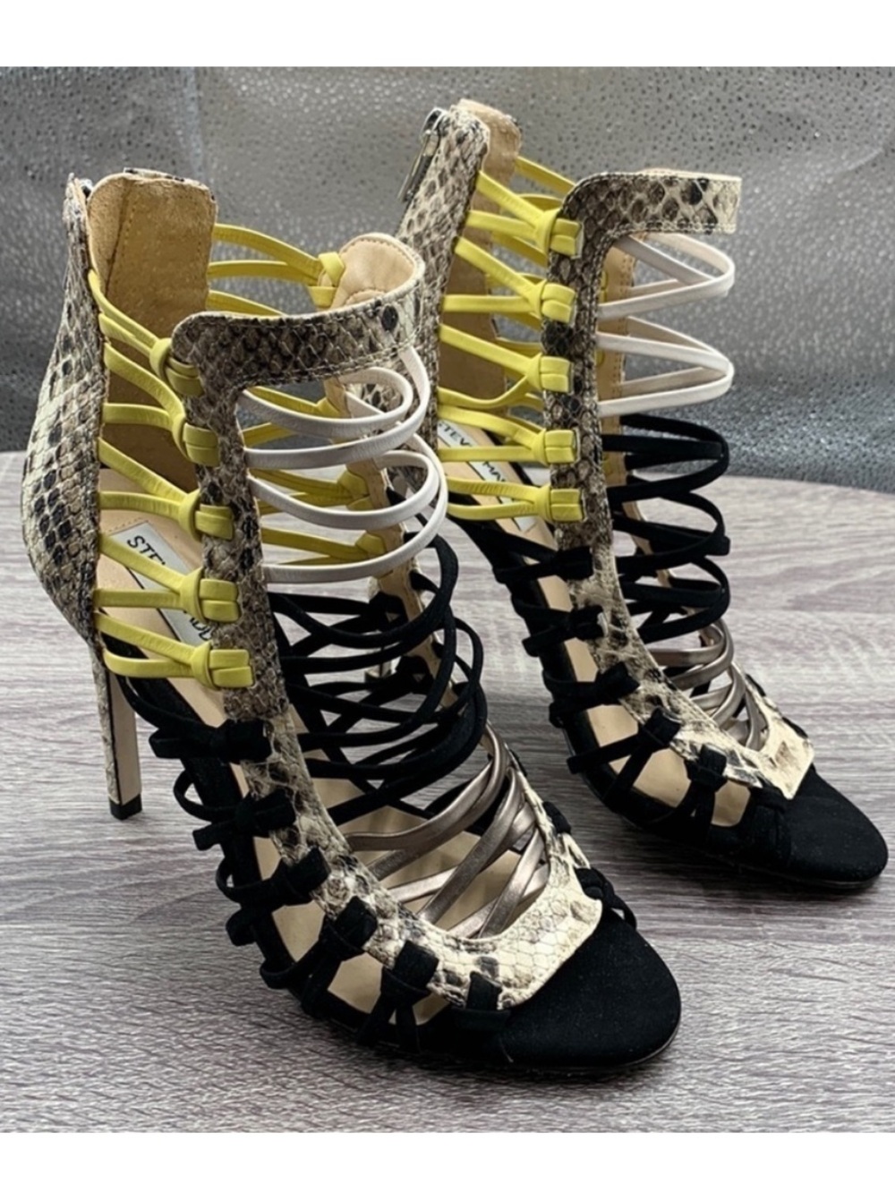 NEW! Steve Madden Sleik Snake-Print Cage Heels - Brazil Made! 6.5M.